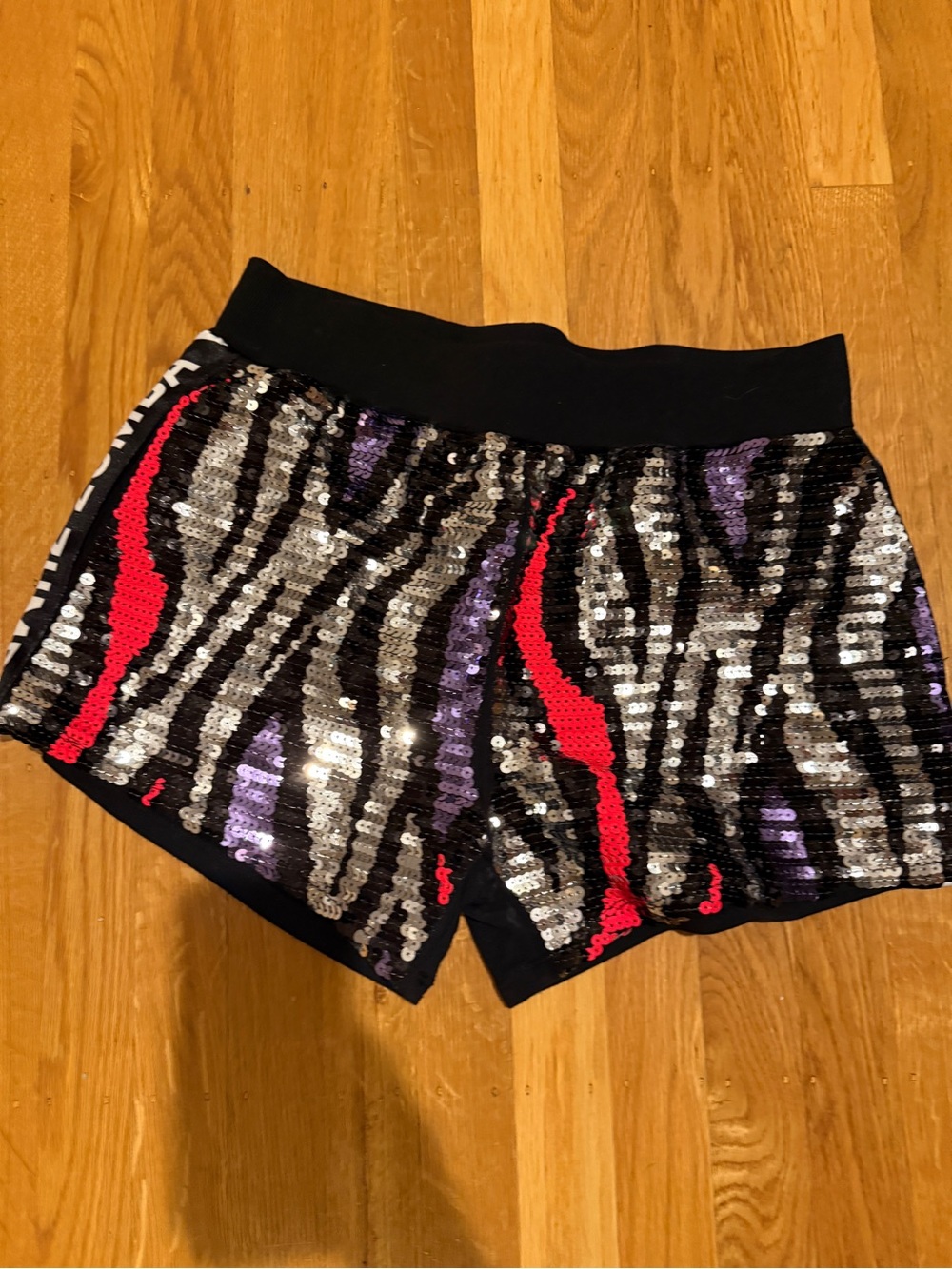 Sequin Zebra-Print Women's Shorts in Black, Silver & Red